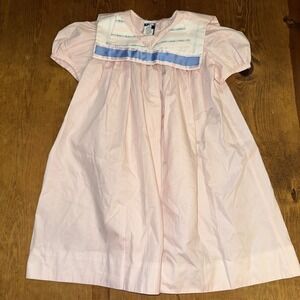Vintage Monday's Child Pink Sailor Dress Bib Collar Toddler Size 2T